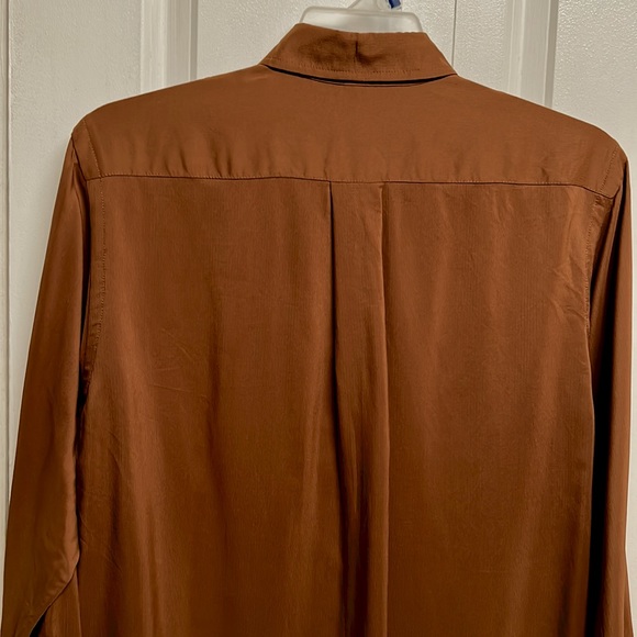 Ann Taylor Chocolate Brown Long Sleeve Vintage Silk Shirt Size L - Picture 5 of 6